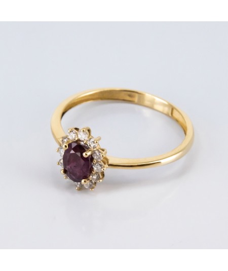 Anillo de Oro 14kt con Diamantes y Rubí