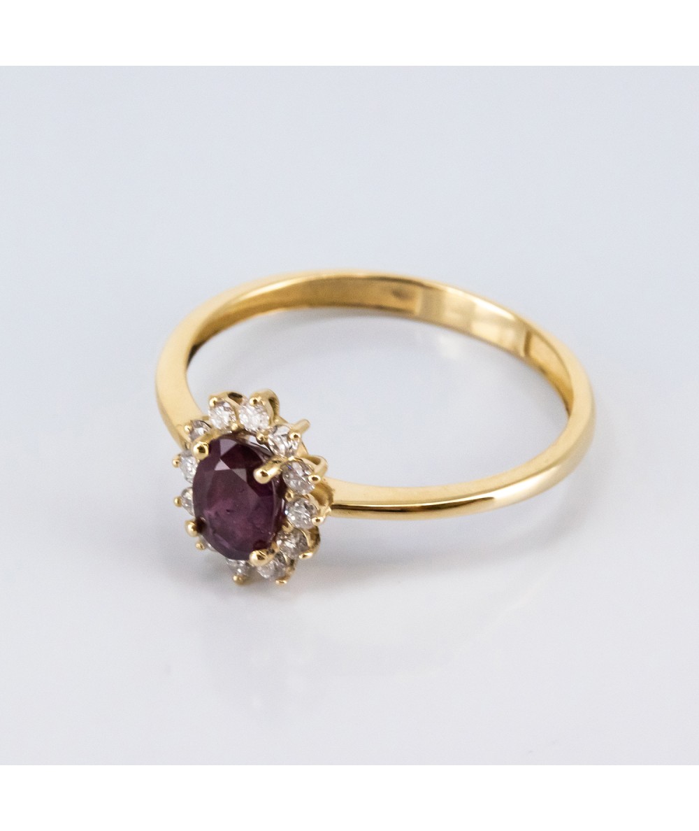Anillo de Oro 14kt con Diamantes y Rubí