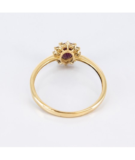 Anillo de Oro 14kt con Diamantes y Rubí