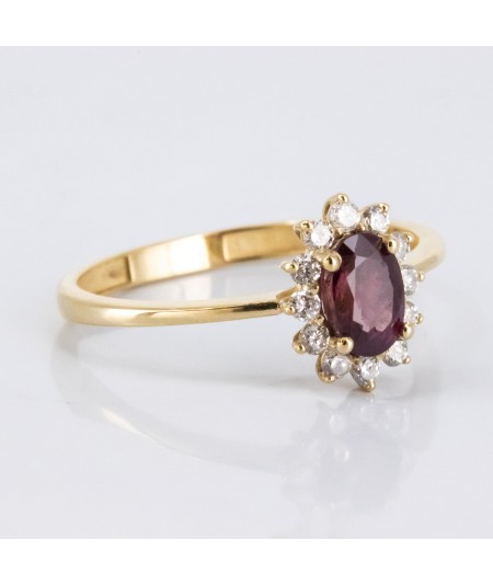 Anillo de Oro 14kt con Diamantes y Rubí