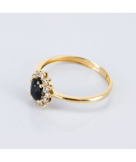 Anillo de Oro 14kt con Diamantes y Zafiro