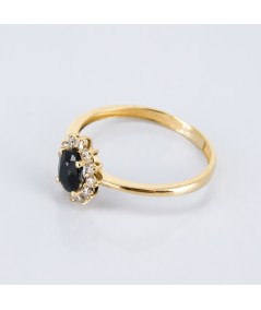Anillo de Oro 14kt con Diamantes y Zafiro