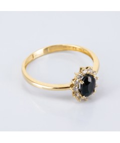 Anillo de Oro 14kt con Diamantes y Zafiro