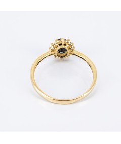 Anillo de Oro 14kt con Diamantes y Zafiro