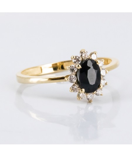 Anillo de Oro 14kt con Diamantes y Zafiro