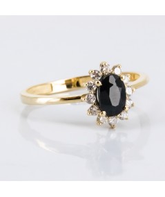 Anillo de Oro 14kt con Diamantes y Zafiro