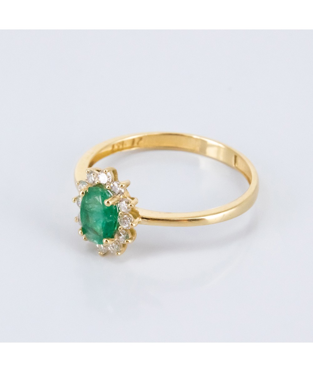 Anillo de Oro 14kt con Diamantes y Esmeralda