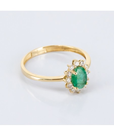 Anillo de Oro 14kt con Diamantes y Esmeralda