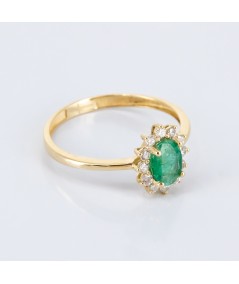 Anillo de Oro 14kt con Diamantes y Esmeralda