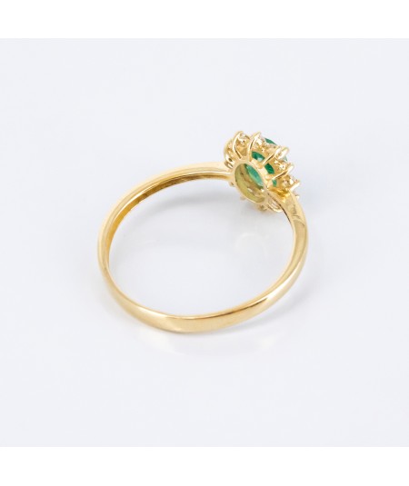 Anillo de Oro 14kt con Diamantes y Esmeralda