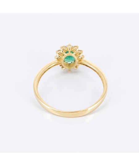 Anillo de Oro 14kt con Diamantes y Esmeralda