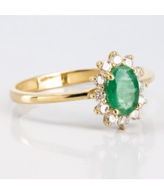 Anillo de Oro 14kt con Diamantes y Esmeralda