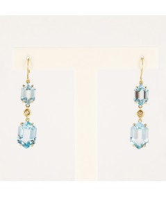 Pendientes de Oro 18kt con Diamantes y Topacio Azul Hexagonal