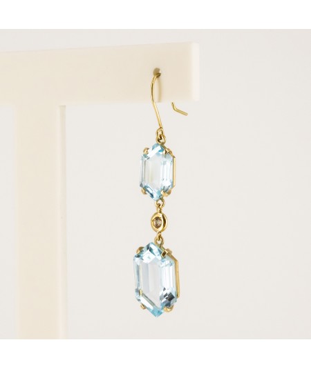 Pendientes de Oro 18kt con Diamantes y Topacio Azul Hexagonal