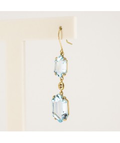 Pendientes de Oro 18kt con Diamantes y Topacio Azul Hexagonal