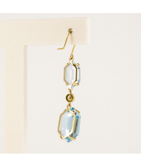 Pendientes de Oro 18kt con Diamantes y Topacio Azul Hexagonal