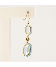 Pendientes de Oro 18kt con Diamantes y Topacio Azul Hexagonal