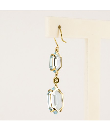 Pendientes de Oro 18kt con Diamantes y Topacio Azul Hexagonal