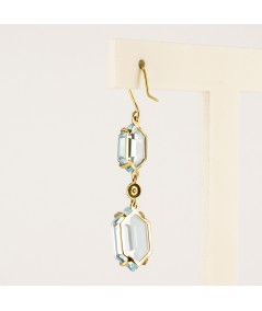 Pendientes de Oro 18kt con Diamantes y Topacio Azul Hexagonal