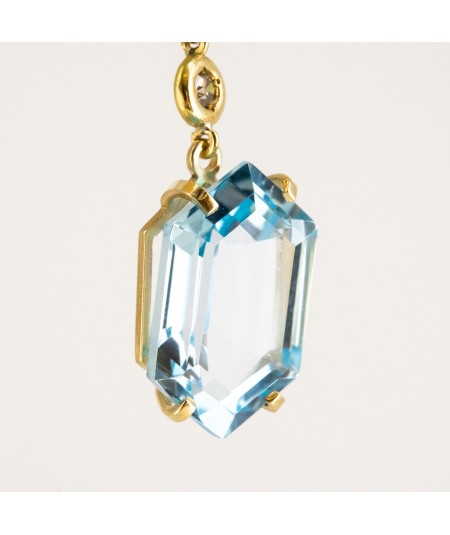 Pendientes de Oro 18kt con Diamantes y Topacio Azul Hexagonal