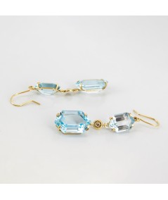 Pendientes de Oro 18kt con Diamantes y Topacio Azul Hexagonal