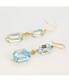 Pendientes de Oro 18kt con Diamantes y Topacio Azul Hexagonal