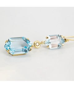 Pendientes de Oro 18kt con Diamantes y Topacio Azul Hexagonal