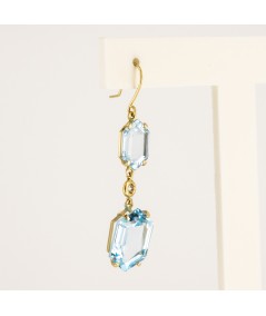 Pendientes de Oro 18kt con Diamantes y Topacio Azul Hexagonal