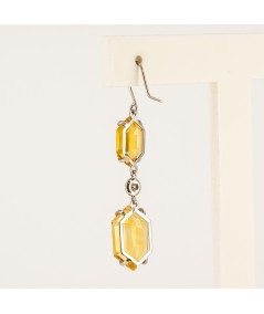 Pendientes de Oro Blanco 18kt con Diamantes y Cuarzo Citrino Hexagonal