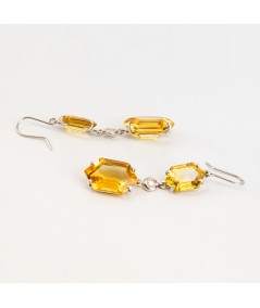 Pendientes de Oro Blanco 18kt con Diamantes y Cuarzo Citrino Hexagonal