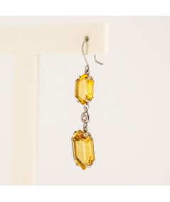 Pendientes de Oro Blanco 18kt con Diamantes y Cuarzo Citrino Hexagonal