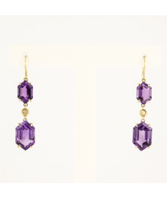 Pendientes de Oro 18kt con Diamantes y Amatistas Hexagonal