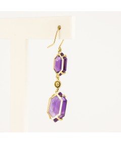 Pendientes de Oro 18kt con Diamantes y Amatistas Hexagonal