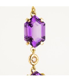 Pendientes de Oro 18kt con Diamantes y Amatistas Hexagonal