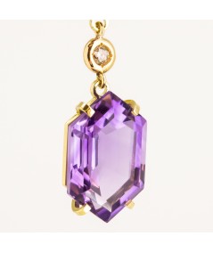 Pendientes de Oro 18kt con Diamantes y Amatistas Hexagonal