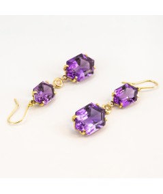 Pendientes de Oro 18kt con Diamantes y Amatistas Hexagonal