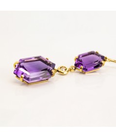 Pendientes de Oro 18kt con Diamantes y Amatistas Hexagonal