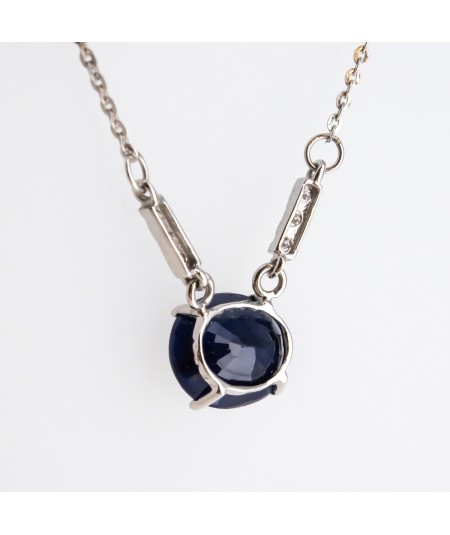 Colgante de Oro Blanco 18kt con Diamantes y Zafiro