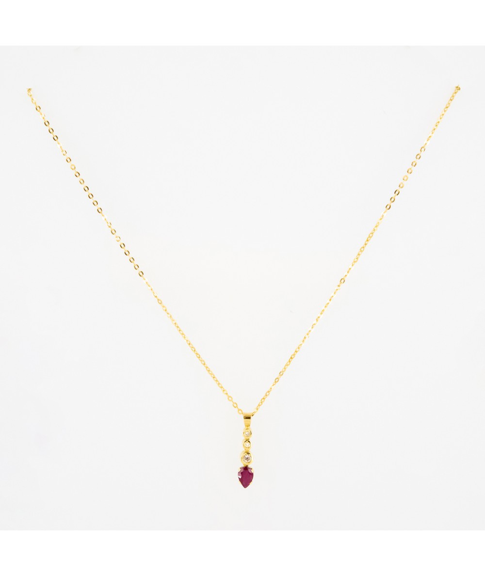 Colgante de Oro 18kt con Diamantes y Rubí en forma de lágrima