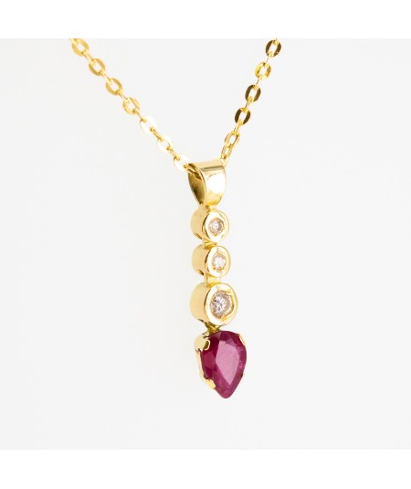 Colgante de Oro 18kt con Diamantes y Rubí en forma de lágrima