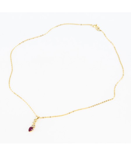 Colgante de Oro 18kt con Diamantes y Rubí en forma de lágrima