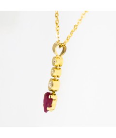 Colgante de Oro 18kt con Diamantes y Rubí en forma de lágrima