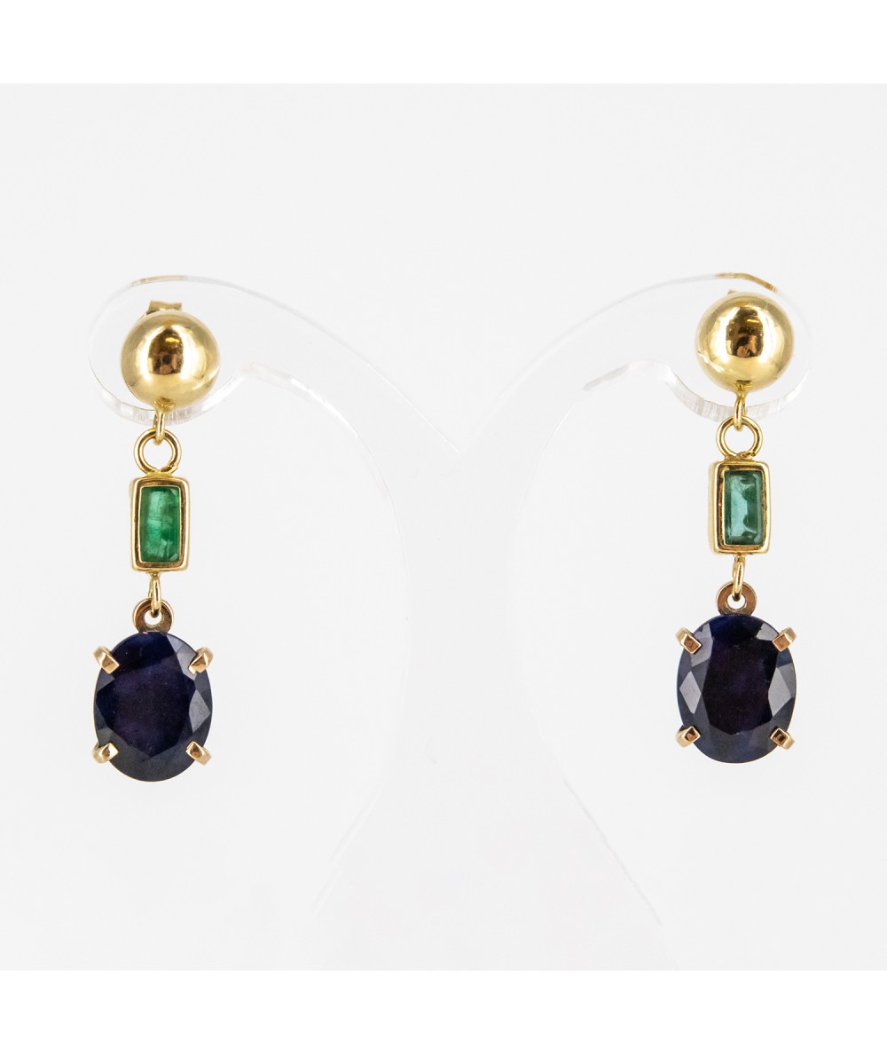 Pendientes de Oro 18kt con Zafiro y Esmeralda