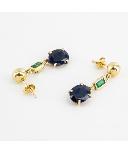 Pendientes de Oro 18kt con Zafiro y Esmeralda