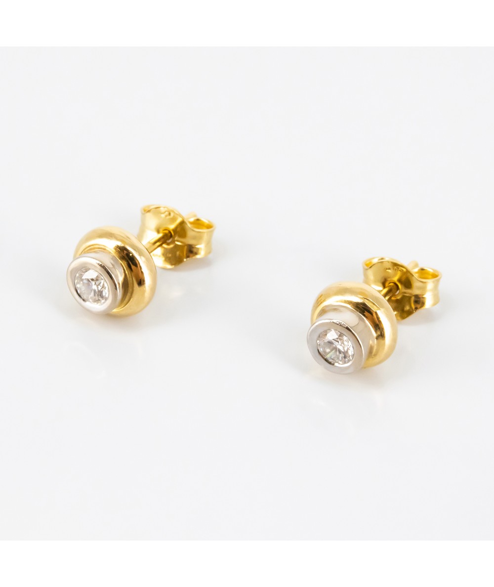 Pendientes de oro bicolor 18 kt. con diamantes talla brillante