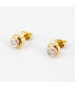 Pendientes de oro bicolor 18 kt. con diamantes talla brillante