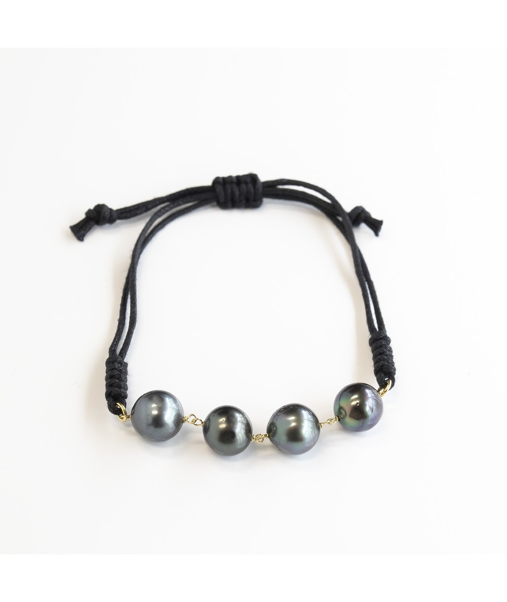 Pulsera de macramé con Oro 18kt y Perlas Tahití