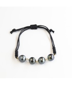 Pulsera de macramé con Oro 18kt y Perlas Tahití