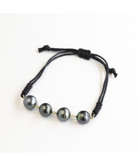 Pulsera de macramé con Oro 18kt y Perlas Tahití