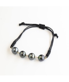 Pulsera de macramé con Oro 18kt y Perlas Tahití